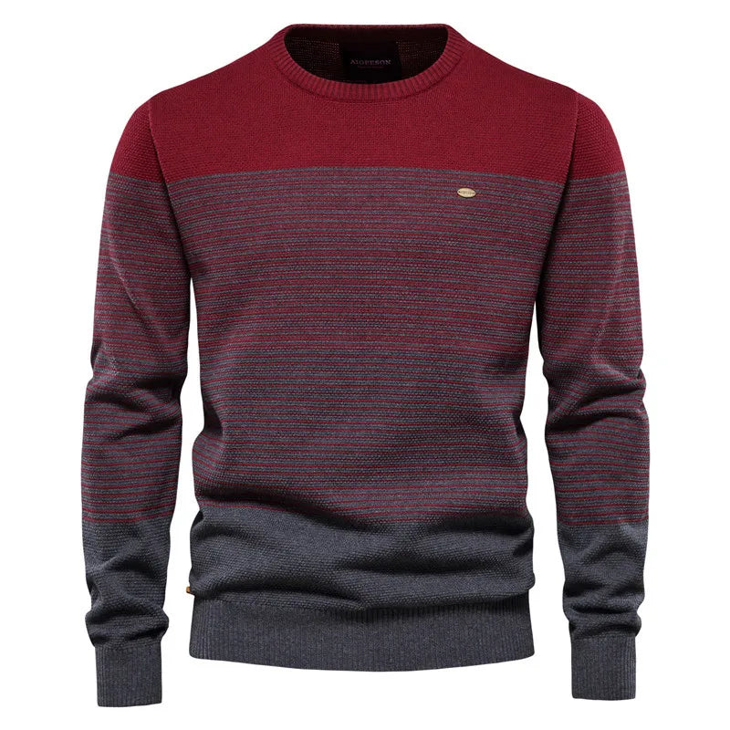 Men's Trendy Slim-Fit Crew Neck Striped Sweater - Autumn & Winter European Size, Retro Long-Sleeve, Branded Knit Top