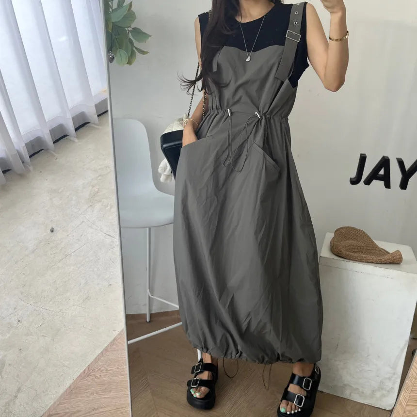 Women's Square Neck Drawstring Camisole Dress