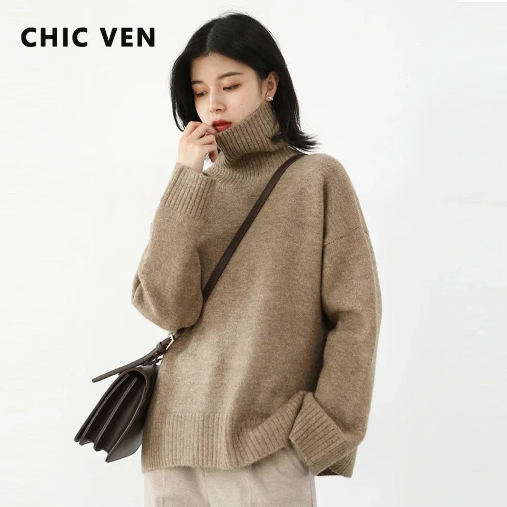 Autumn Winter Solid Turtleneck Sweater
