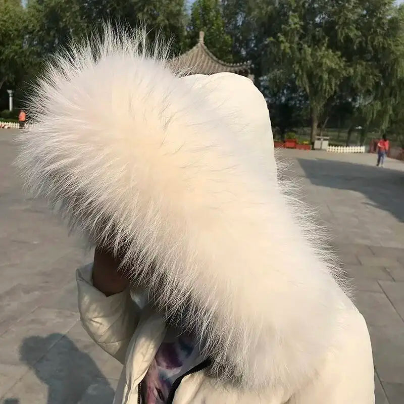 100% Real Fur Collar Luxury Warm Natural Raccoon Fur Scarf Women Genuine Fur Collar Scarves Large Fur Shawl Male Jacket Coat