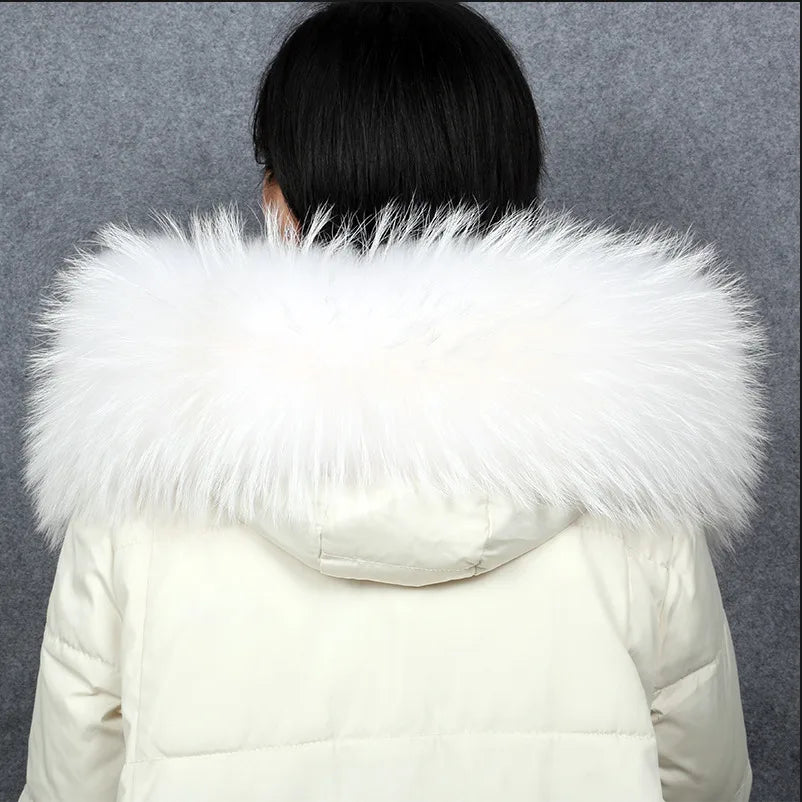 100% Real Fur Collar Luxury Warm Natural Raccoon Fur Scarf Women Genuine Fur Collar Scarves Large Fur Shawl Male Jacket Coat
