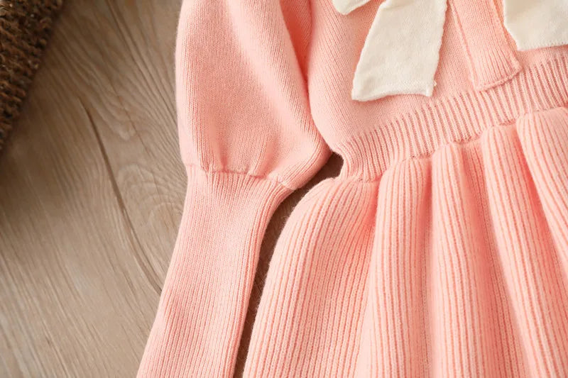 Girls' Woolen Bow Knit Jumpsuit Dress