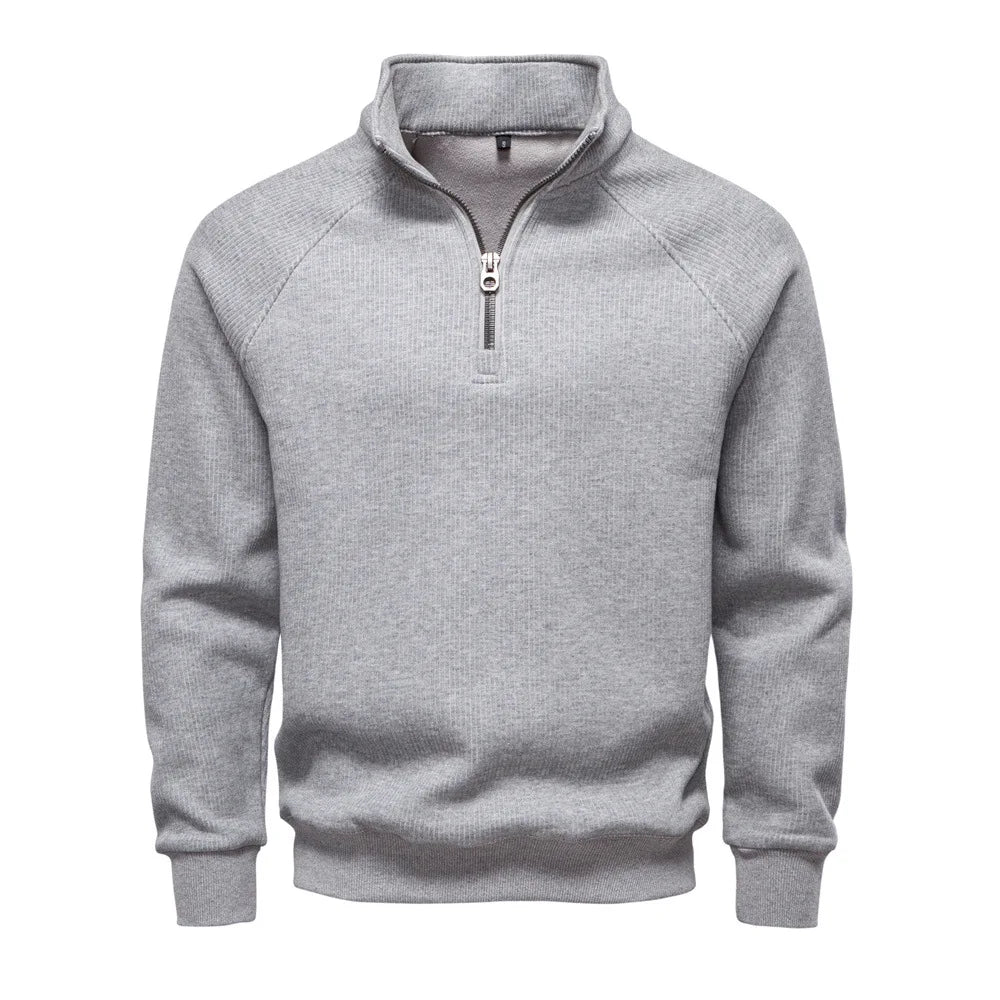 New Autumn & Winter Men's European Size Half-Zip Pullover Sweatshirt, Trendy & Versatile Stand-Collar Fleece-Lined Men's Jacket