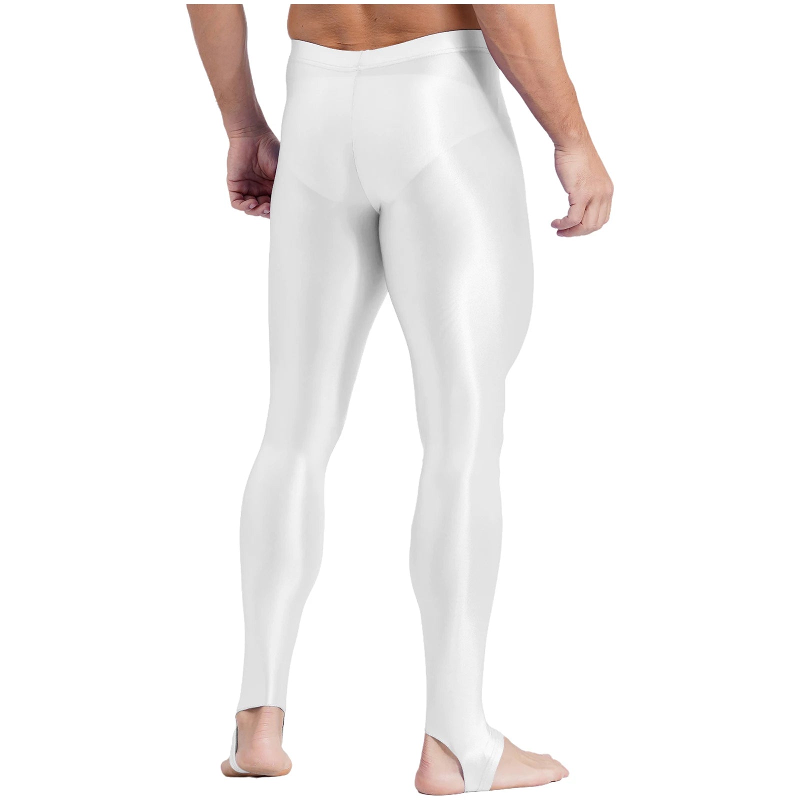 Mens Glossy Sports Pants Stirrup Leggings High Waist Elastic Waist Tights Gym Workout Pants Tummy Control Yoga Fitness Pants