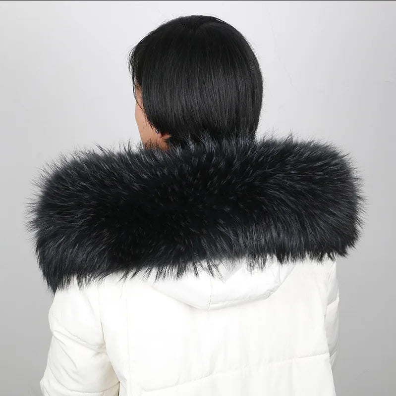 100% Real Fur Collar Luxury Warm Natural Raccoon Fur Scarf Women Genuine Fur Collar Scarves Large Fur Shawl Male Jacket Coat