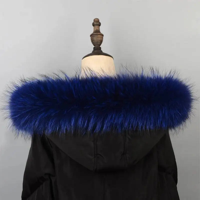 100% Real Fur Collar Luxury Warm Natural Raccoon Fur Scarf Women Genuine Fur Collar Scarves Large Fur Shawl Male Jacket Coat