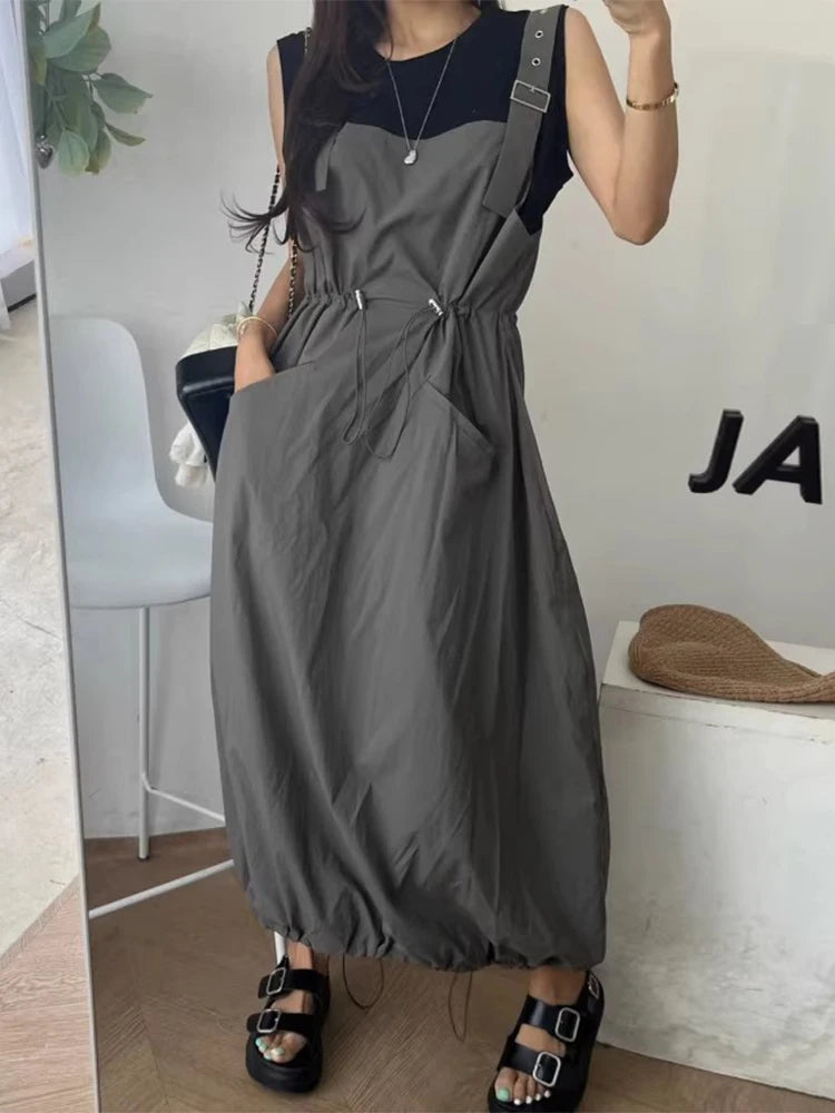 Women's Square Neck Drawstring Camisole Dress