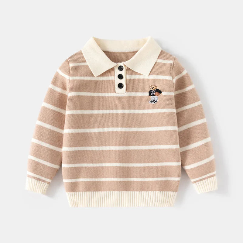 Baby Boys' Striped Bear Embroidery Sweater