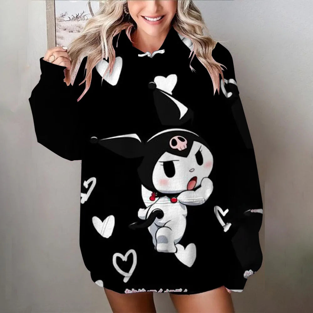 Japanese Anime Sanrio Kuromi Cute Women's Hoodie Student Y2K Sweatshirt Spring and Autumn Outdoor Sports and Leisure Pullover