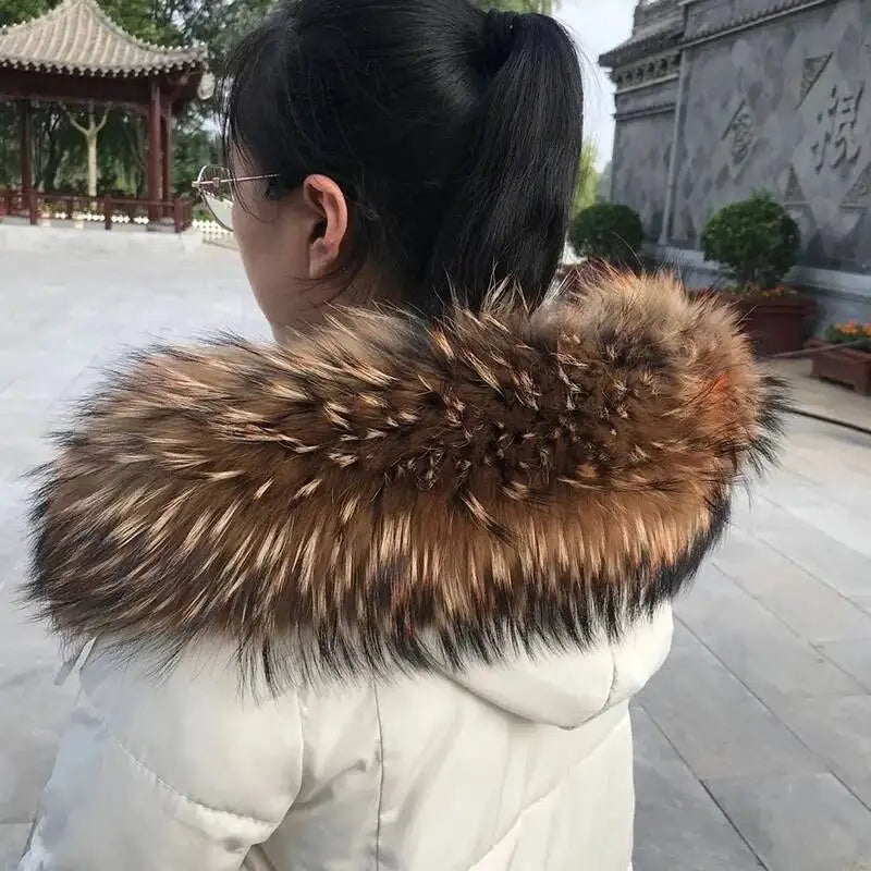 100% Real Fur Collar Luxury Warm Natural Raccoon Fur Scarf Women Genuine Fur Collar Scarves Large Fur Shawl Male Jacket Coat