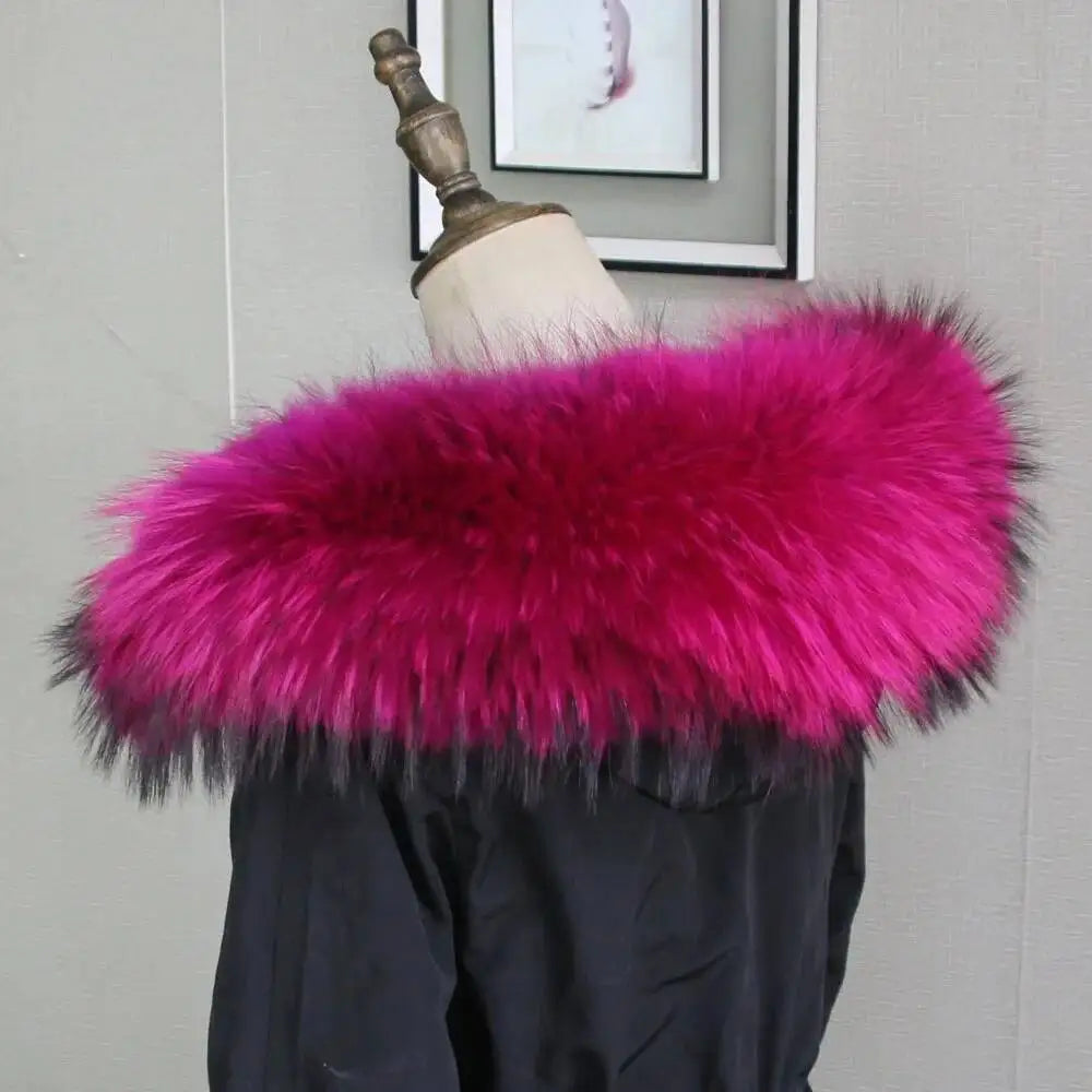 100% Real Fur Collar Luxury Warm Natural Raccoon Fur Scarf Women Genuine Fur Collar Scarves Large Fur Shawl Male Jacket Coat