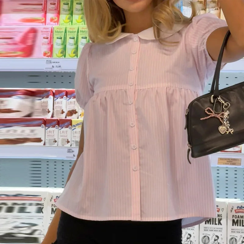 Women's Striped Babydoll Crop Top