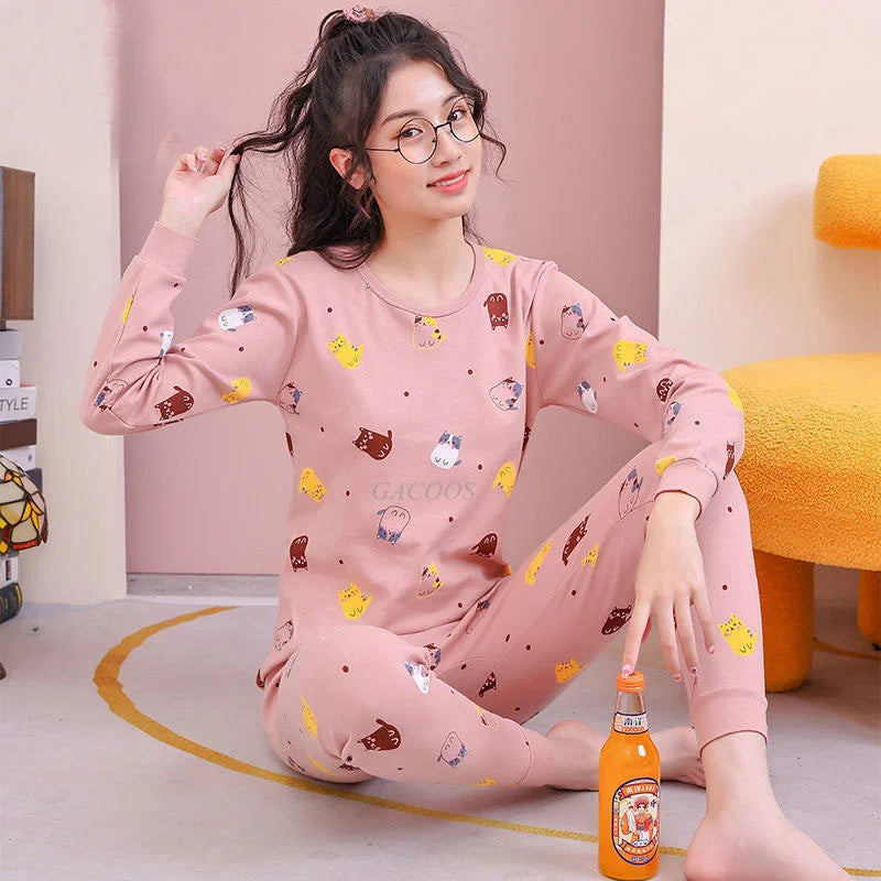 Kids' Cartoon Cotton Pajama Set (10-18Y)