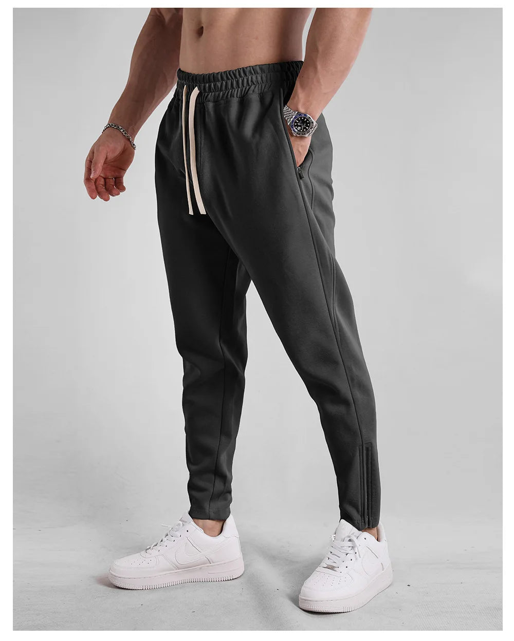 Men's Clothing Sport Casual Zipper Baggy Pants Cotton Long Trousers Outdoor Gym Fitness Workout Jogging Sweatpants Trackpants