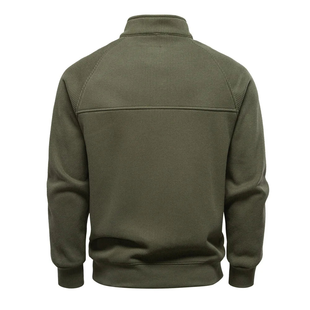 New Autumn & Winter Men's European Size Half-Zip Pullover Sweatshirt, Trendy & Versatile Stand-Collar Fleece-Lined Men's Jacket