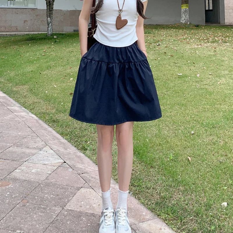 Women's High-Waist A-Line Pocket Midi Skirt