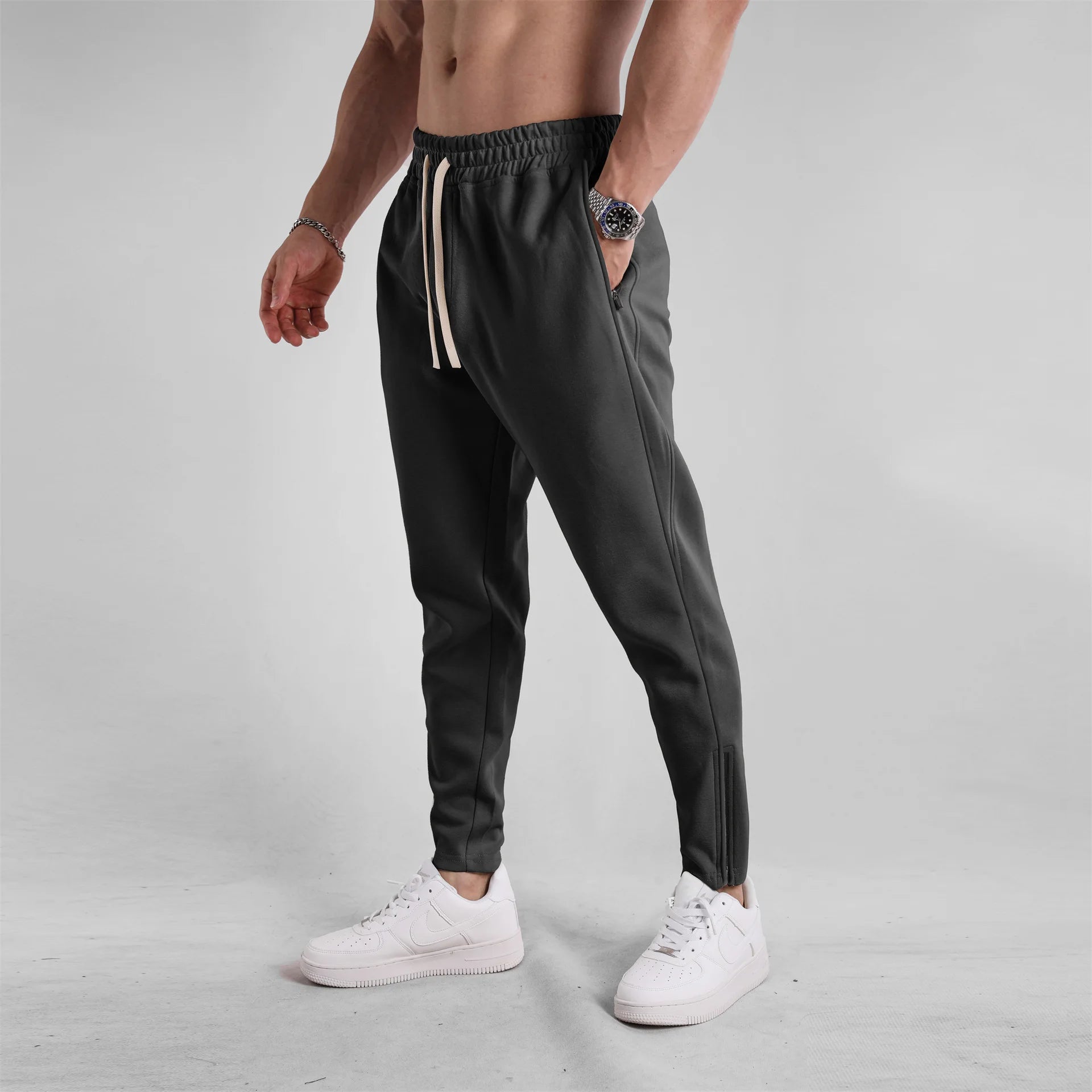 Men's Clothing Sport Casual Zipper Baggy Pants Cotton Long Trousers Outdoor Gym Fitness Workout Jogging Sweatpants Trackpants