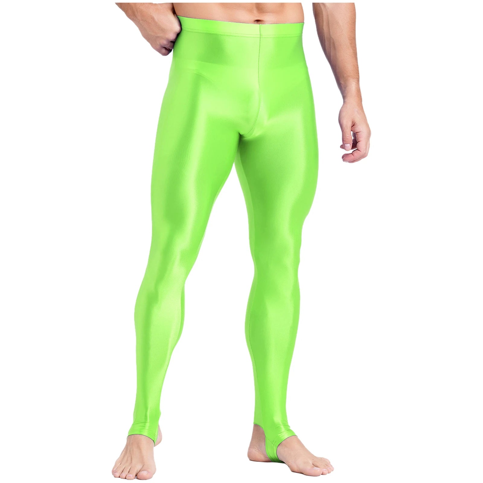 Mens Glossy Sports Pants Stirrup Leggings High Waist Elastic Waist Tights Gym Workout Pants Tummy Control Yoga Fitness Pants
