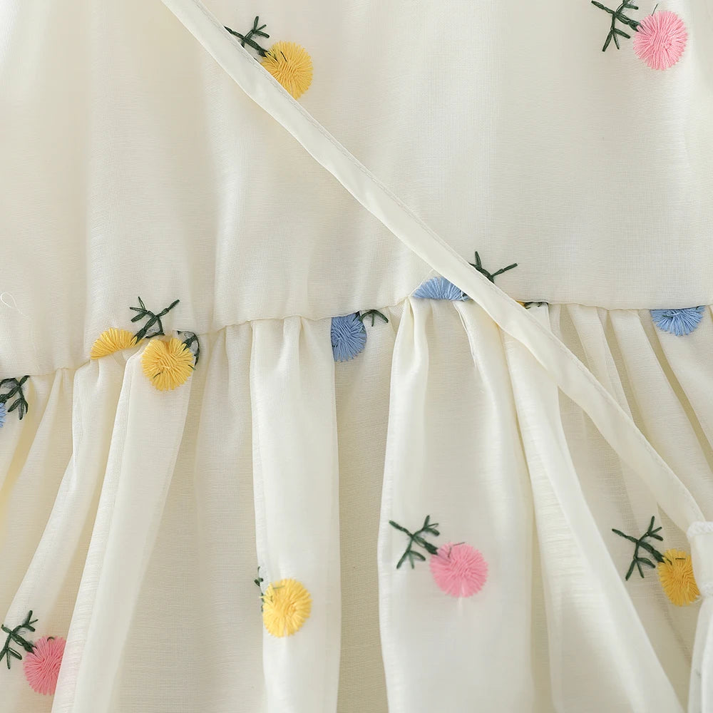 Girls' Flower Embroidery Dress with Bag