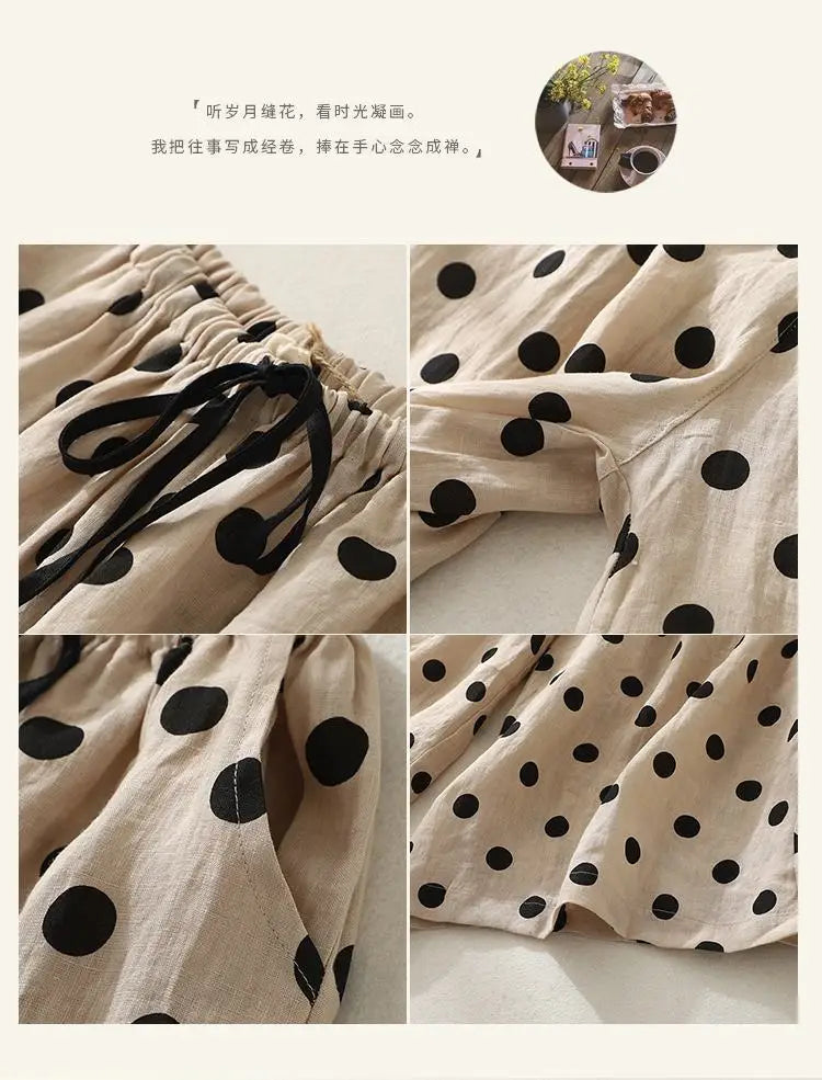 Women's Polka Dot Drawstring Wide-Leg Pants