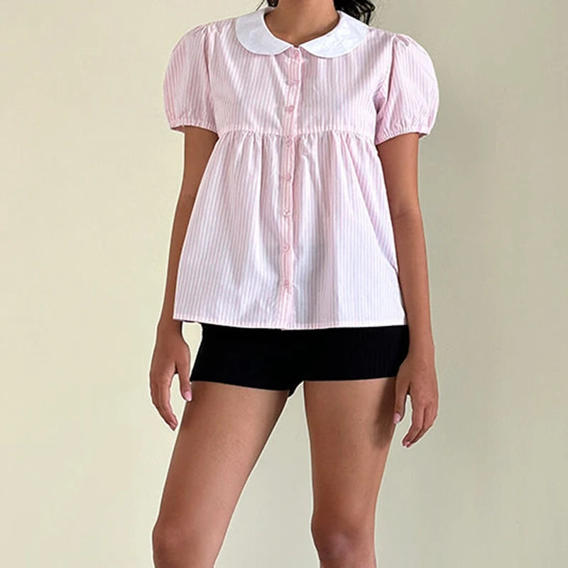 Women's Striped Babydoll Crop Top