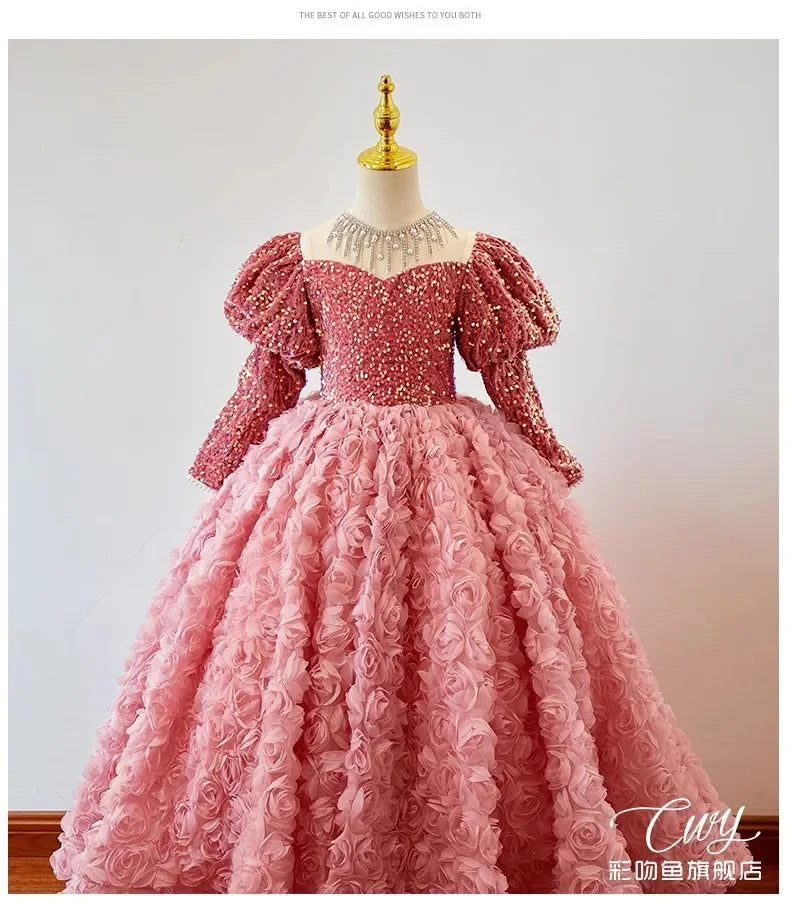 Girls' Pink Shiny Birthday Banquet Dress