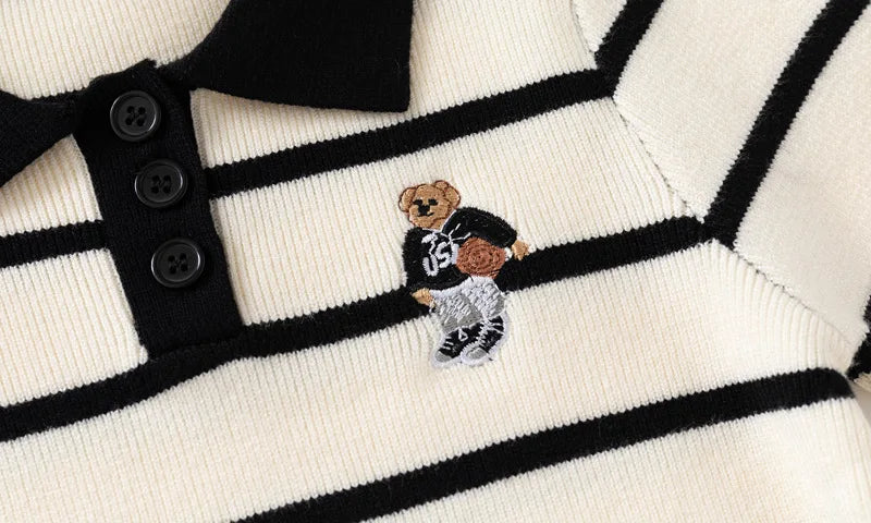 Baby Boys' Striped Bear Embroidery Sweater