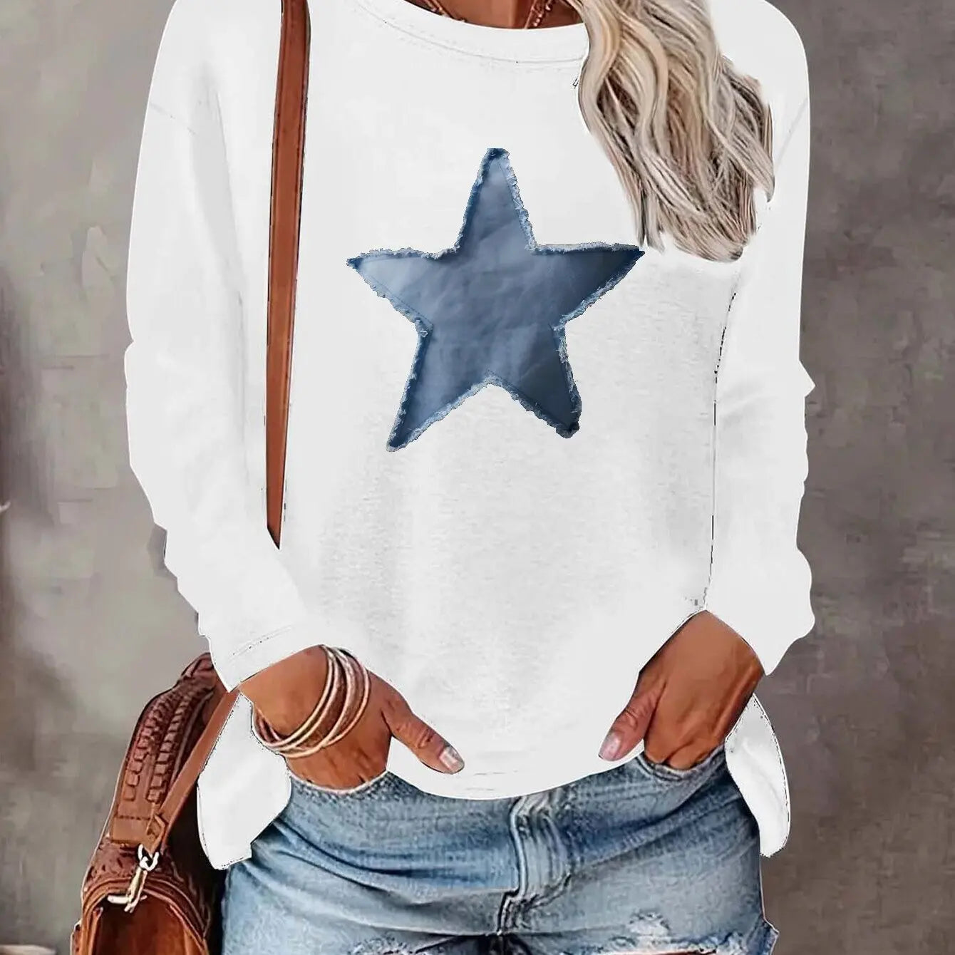 Women's Cotton Star Print Long Sleeve Tee