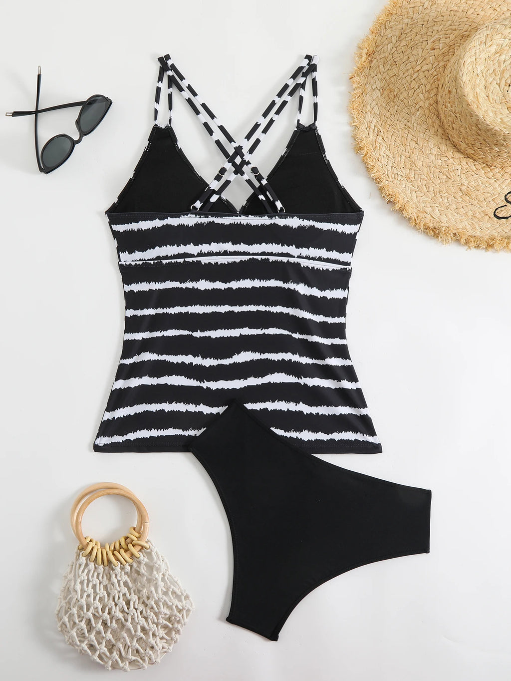 Women's Striped Tankini Swimsuit Set