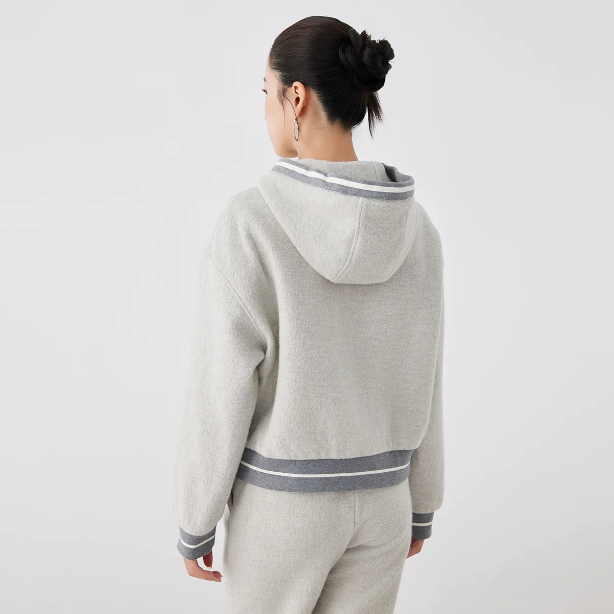 K2675W High quality luxury brand women's 100% merino wool pullover hooded sweatshirt hoody