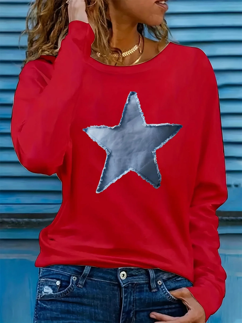 Women's Cotton Star Print Long Sleeve Tee