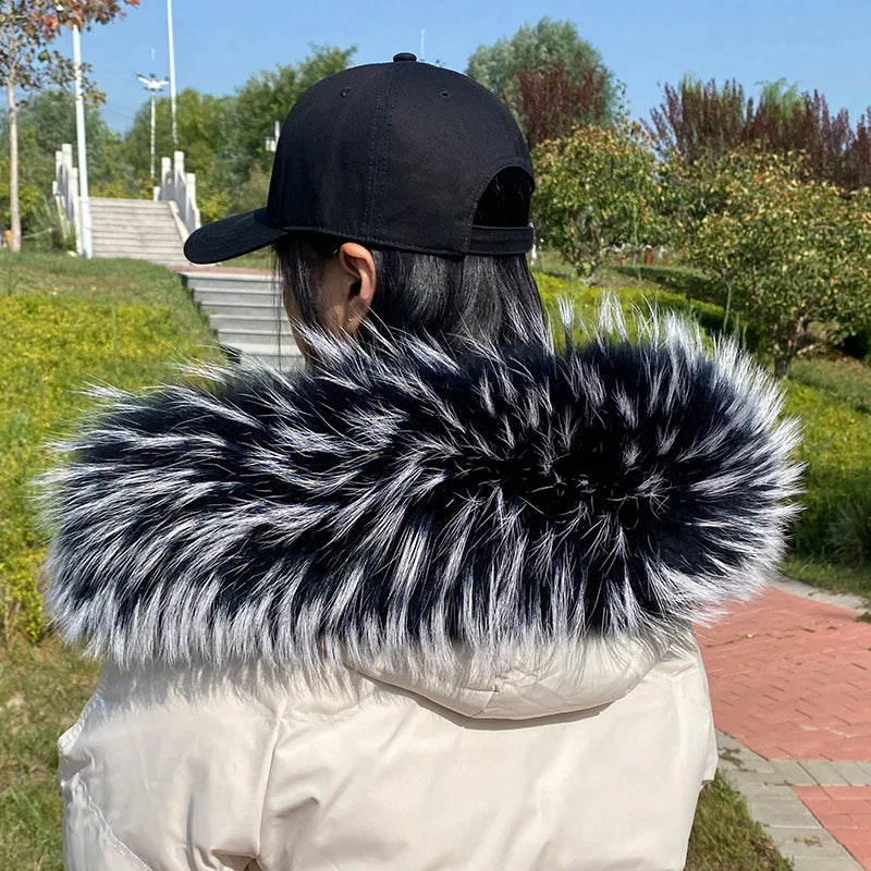 100% Real Fur Collar Luxury Warm Natural Raccoon Fur Scarf Women Genuine Fur Collar Scarves Large Fur Shawl Male Jacket Coat