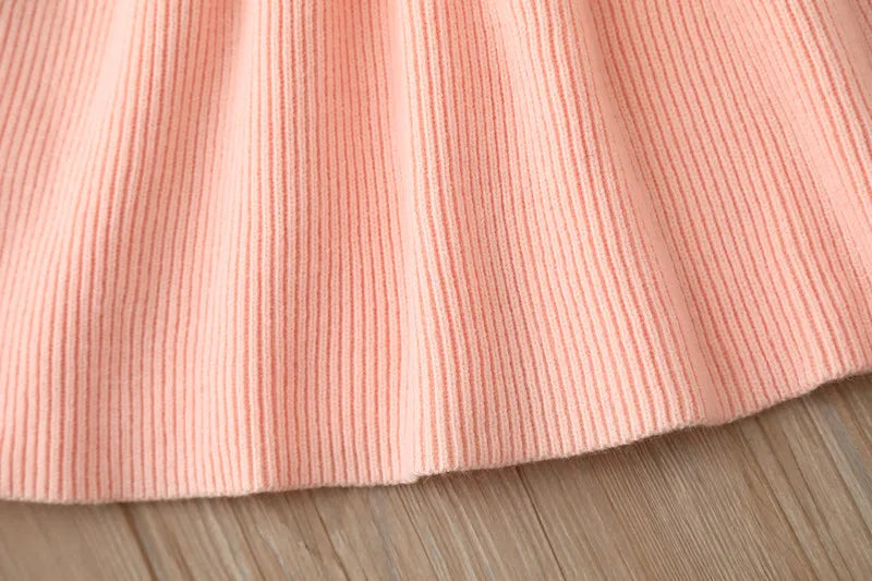 Girls' Woolen Bow Knit Jumpsuit Dress