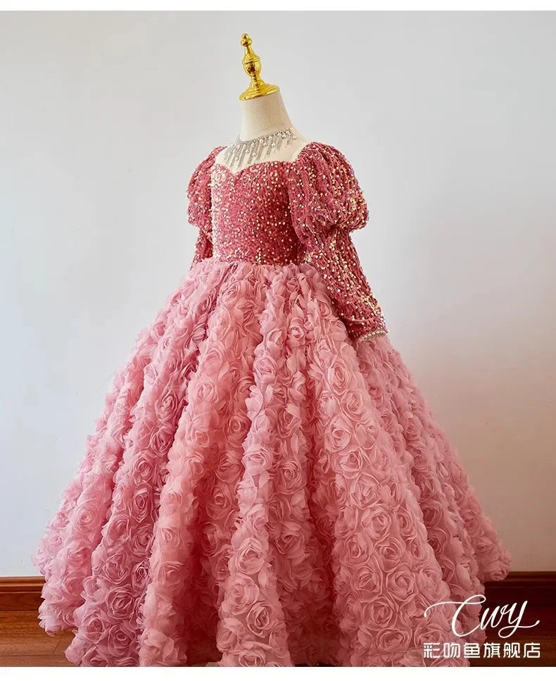 Girls' Pink Shiny Birthday Banquet Dress