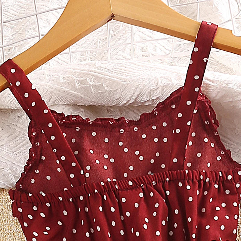 Girls' Red Polka Dot Strap Dress (4-7Y)