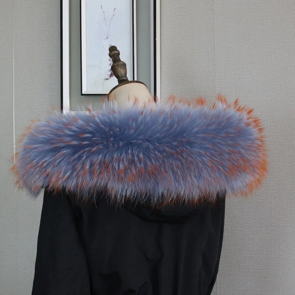 100% Real Fur Collar Luxury Warm Natural Raccoon Fur Scarf Women Genuine Fur Collar Scarves Large Fur Shawl Male Jacket Coat