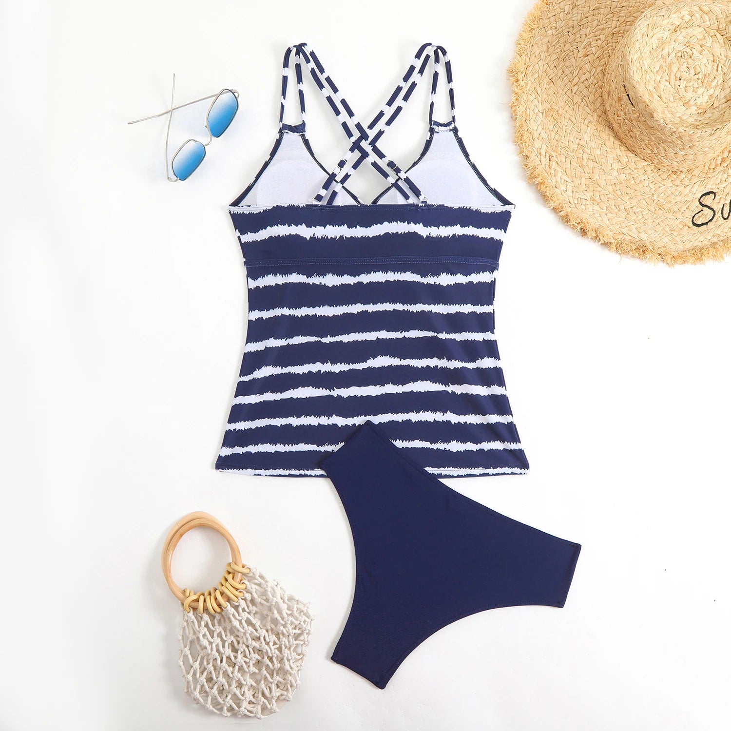Women's Striped Tankini Swimsuit Set