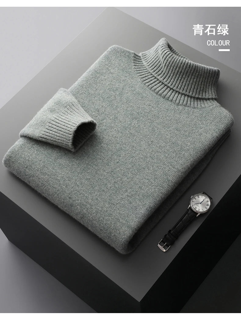 MVLYFLRT Men's Sweater Autumn and Winter New Cashmere Sweater 100% Pure Wool Knitting Sweater Fashion High Lapel Pullover Top
