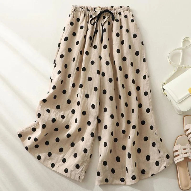 Women's Polka Dot Drawstring Wide-Leg Pants