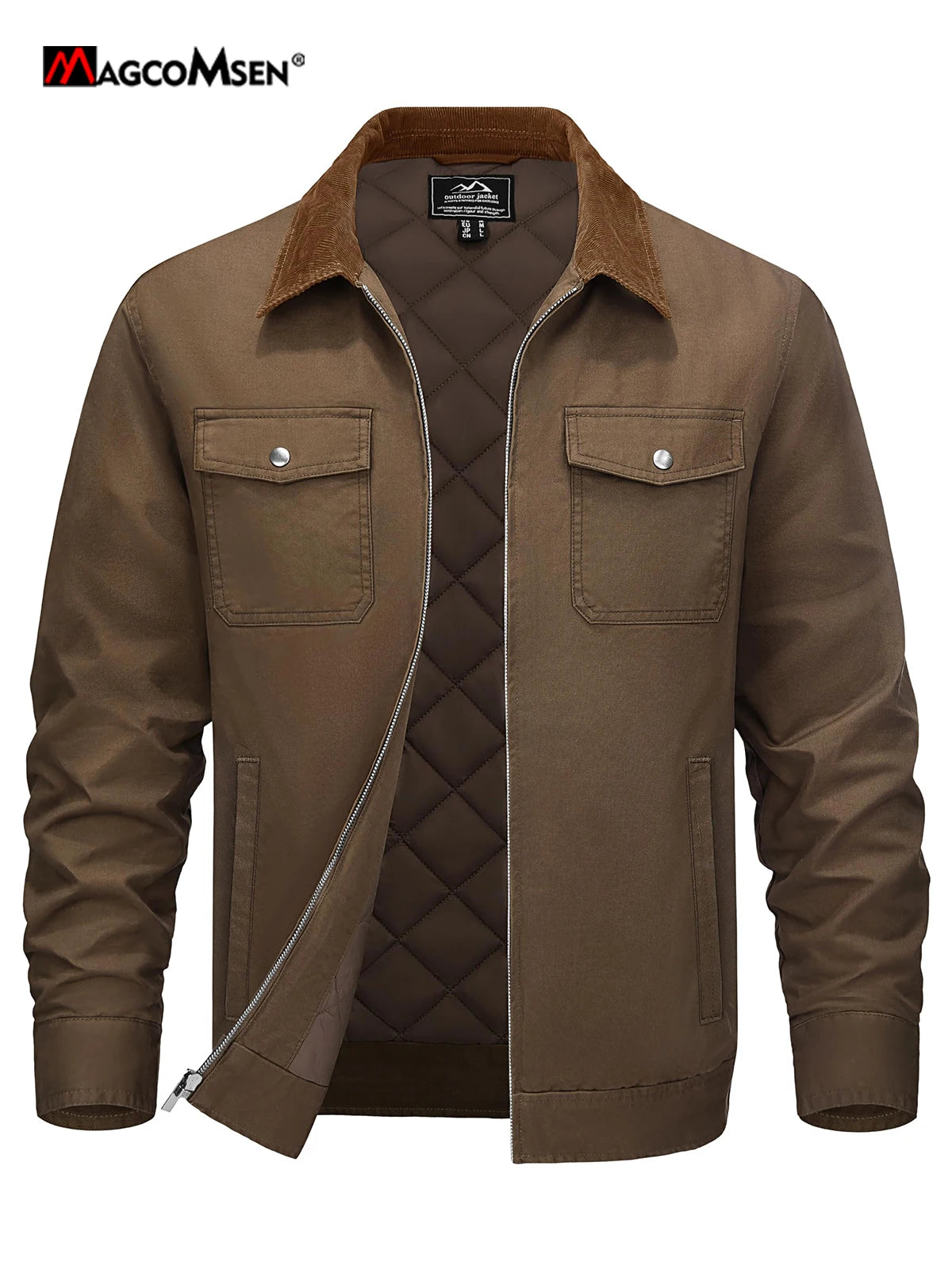 Men's Winter Casual Cotton Jacket Classical Turndown Collar Quilted Cargo Coats Lightweight Full Zip Thermal Outwear Padded Coat