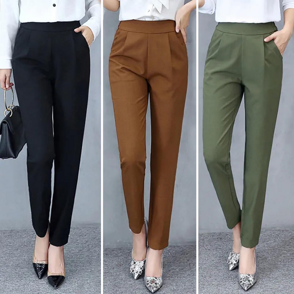 Women's High-Waist Slim Straight Ankle Pants