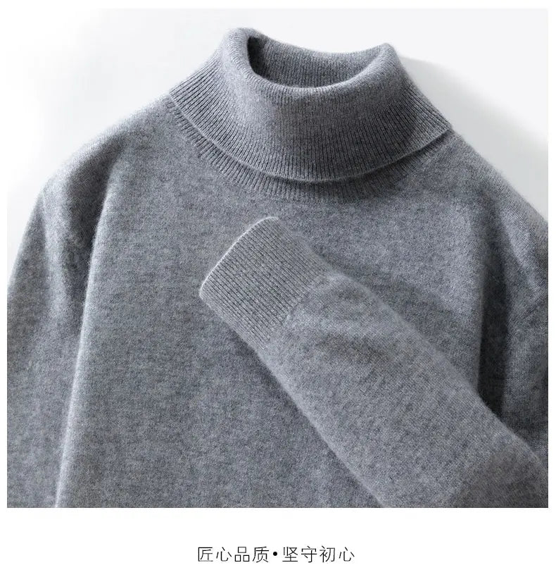 Fall/Winter 12-Needle Flat Lapel 100% Pure Wool Men's Long Sleeve Pullover Knitted Bottoming Shirt Inside