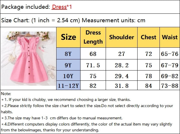 Girls' Pink Flying Sleeve V-Neck Dress (8-12Y)