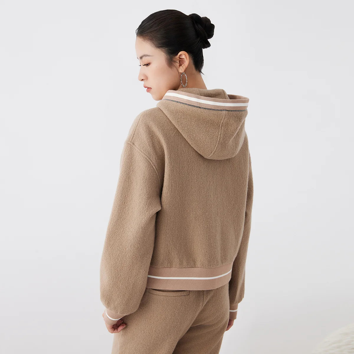 K2675W High quality luxury brand women's 100% merino wool pullover hooded sweatshirt hoody