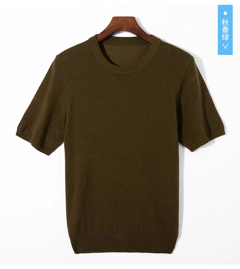 Summer Classic Short Sleeve Men Knitwear Silk Wool blend Sweater O-Neck Loose Cool Quality Business Pullover Basic Clothing Tops