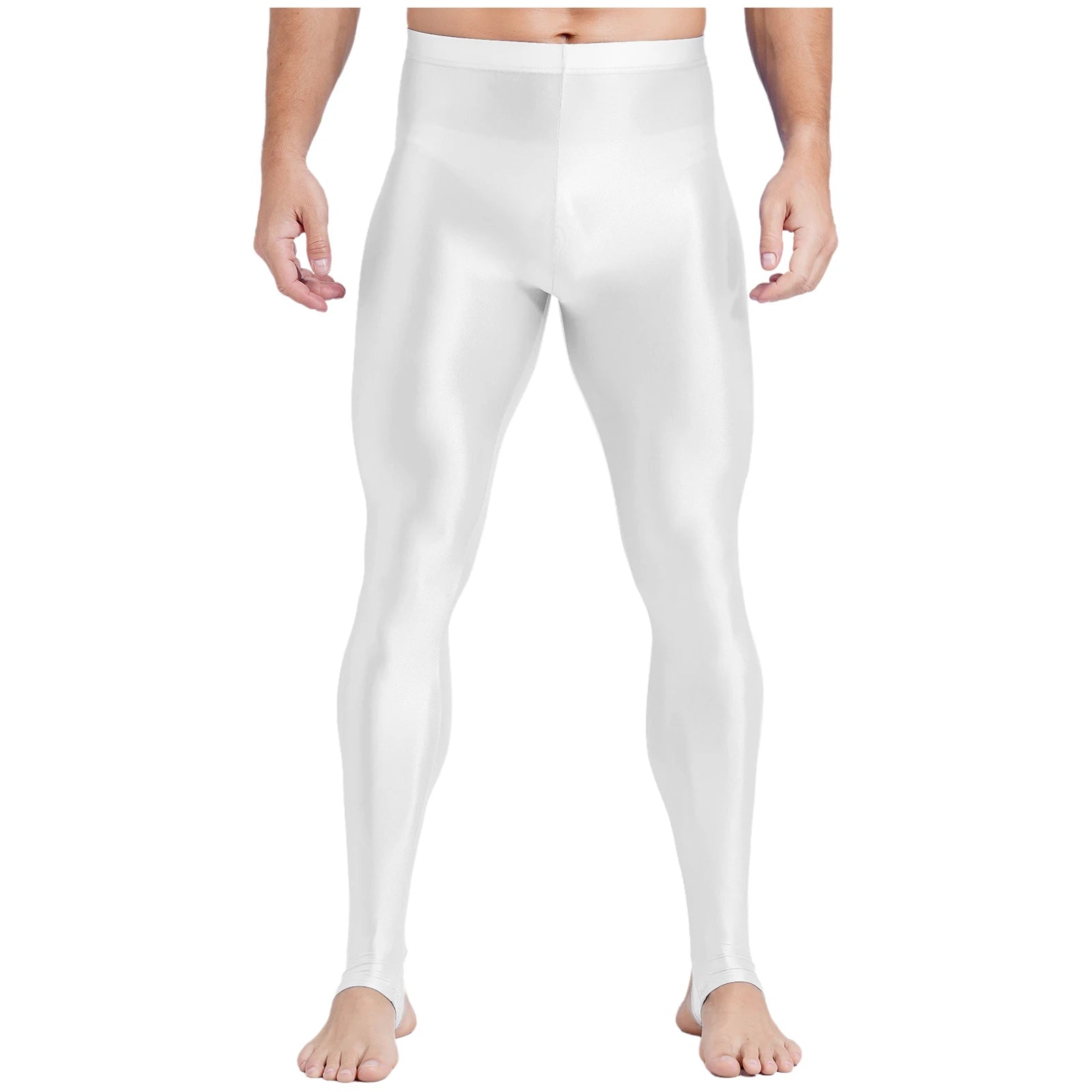 Mens Glossy Sports Pants Stirrup Leggings High Waist Elastic Waist Tights Gym Workout Pants Tummy Control Yoga Fitness Pants