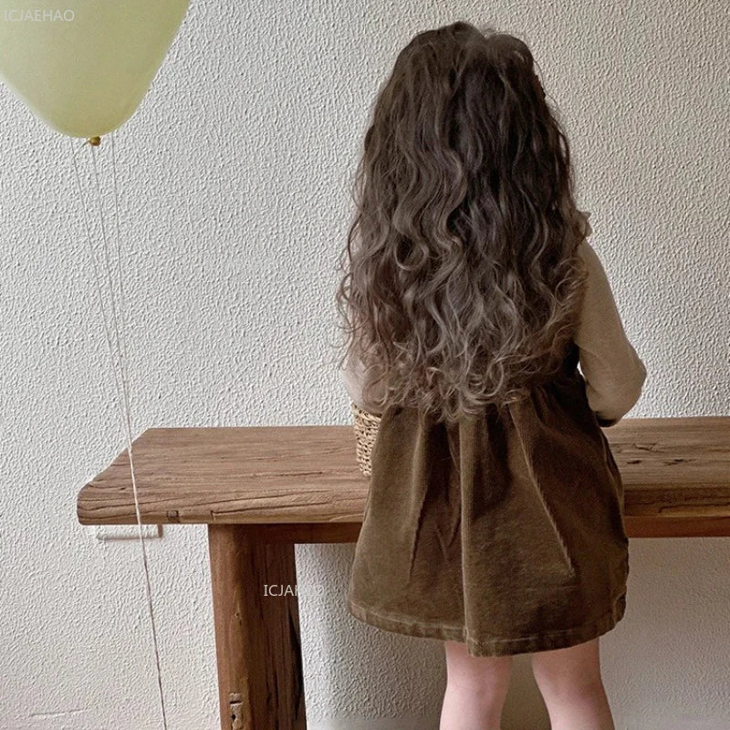 Girls' Corduroy Dress & Knit Top Set