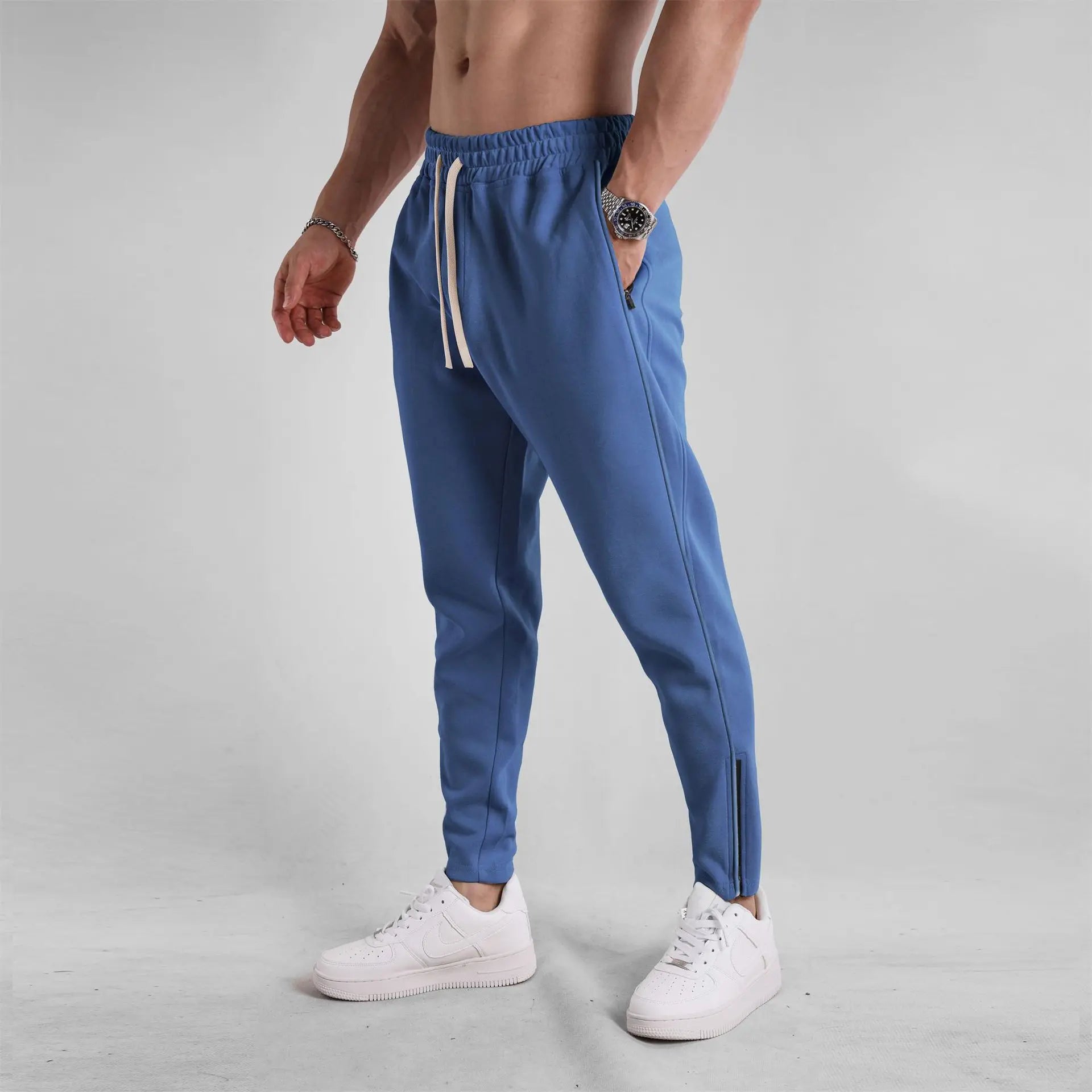 Men's Clothing Sport Casual Zipper Baggy Pants Cotton Long Trousers Outdoor Gym Fitness Workout Jogging Sweatpants Trackpants