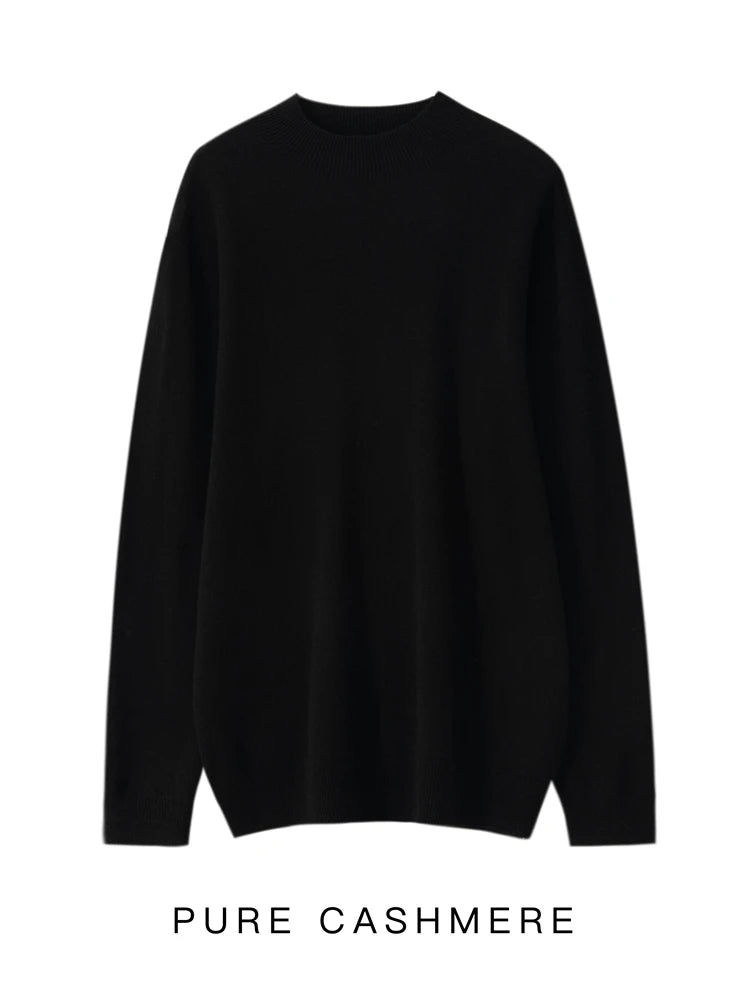 New Men's 100% Merino Wool Mock Neck Pullover Soft Warm Jumpers Quality Cashmere Sweater Casual Smart Knitwear Basic Tops Clothi