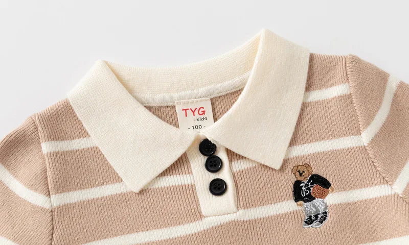 Baby Boys' Striped Bear Embroidery Sweater
